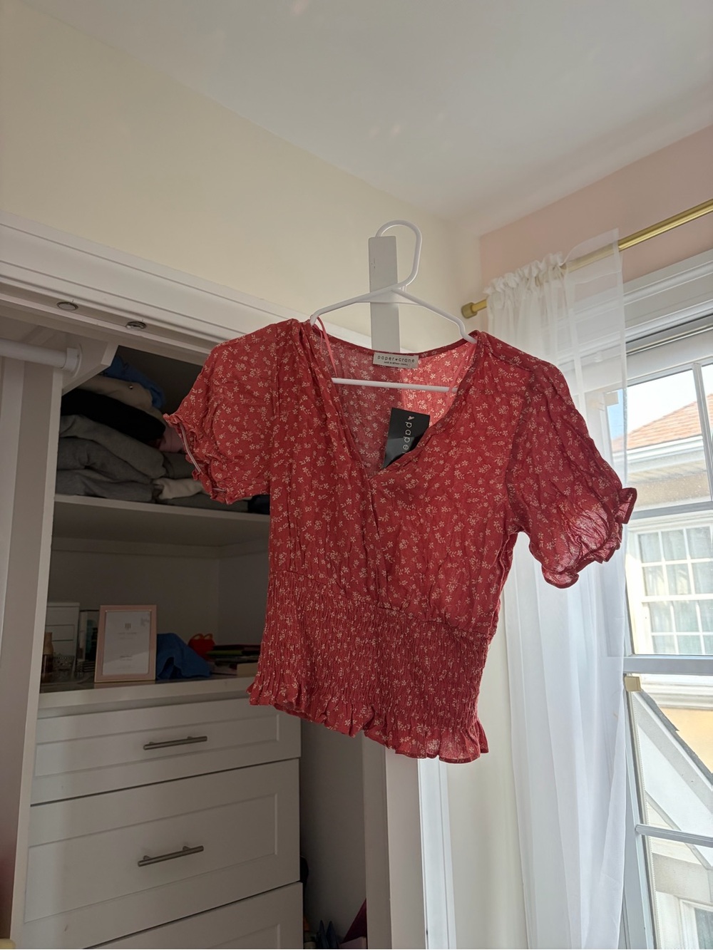 Paper Crane Red Floral V-Neck Smocked Crop Top